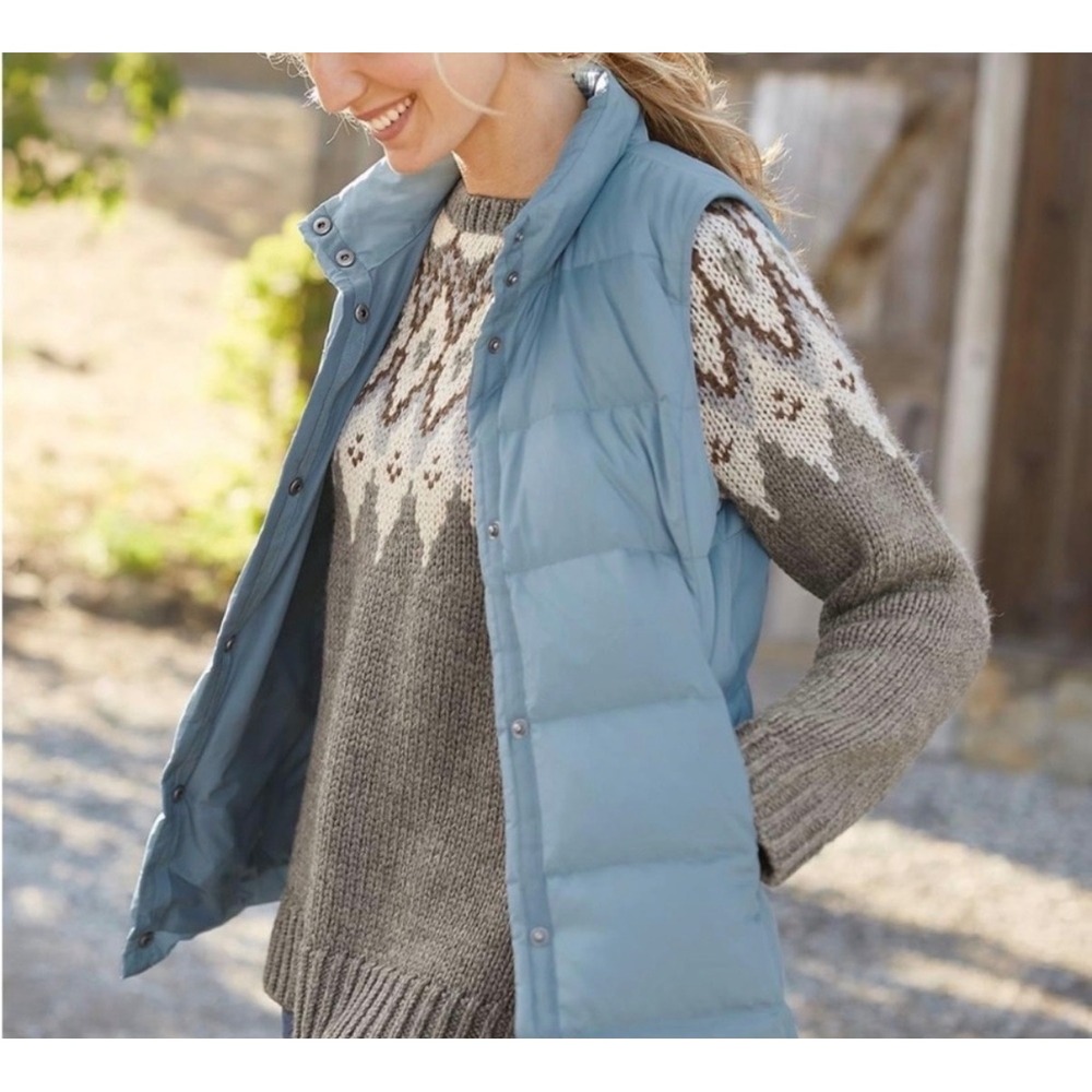 J. Jill Down Puffer Vest Womens Large Light Blue Quilted Snap Front Preppy